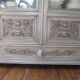Antique carved buffet display cabinet with gray patina