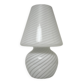 Lampe champignon Murano Italie vintage décor spirale blanc brillant