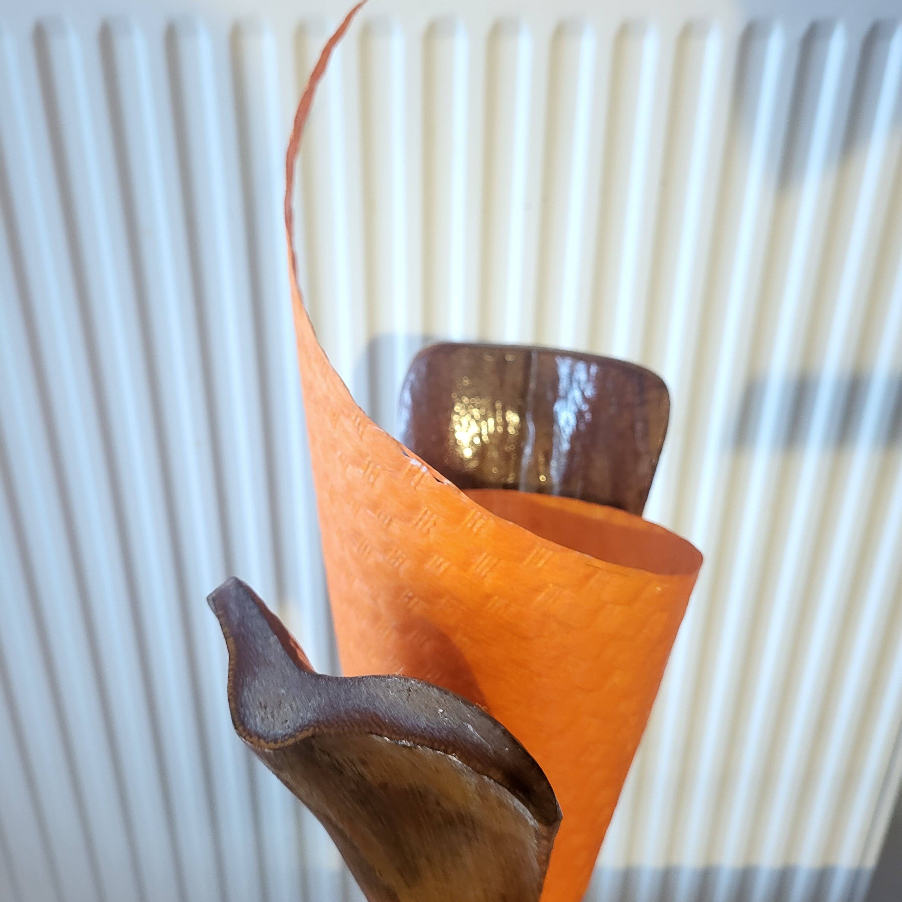 Vintage flame table lamp in palm wood, 1980s