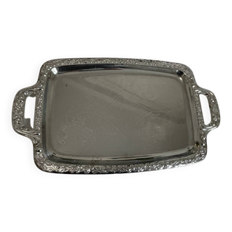 Old engraved silver metal tray