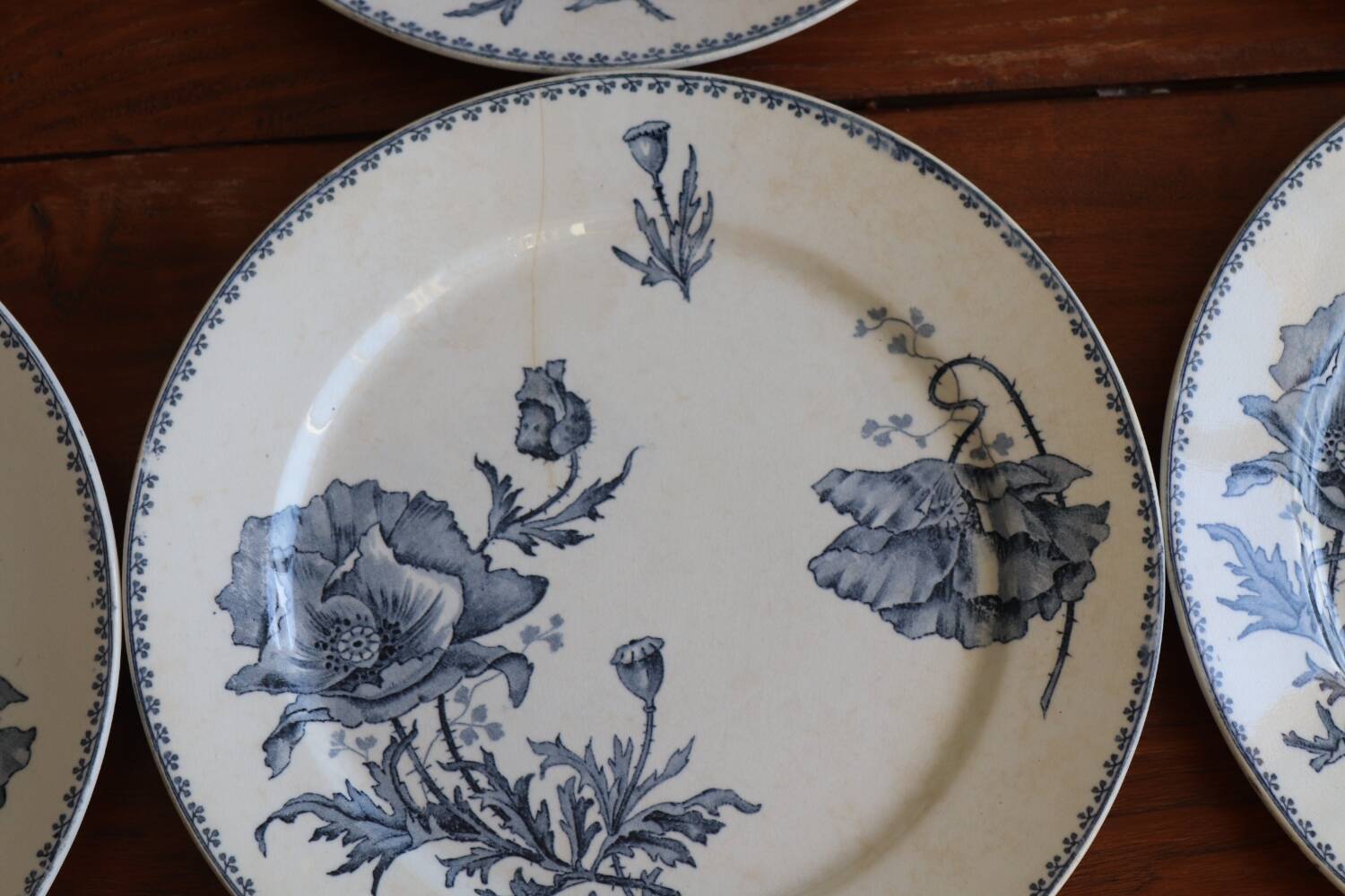 Set of 6 flat plates in old earthenware – Féria model, Sarregue