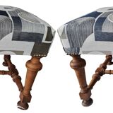 Set of 2 rectangular poufs, art deco footboard, reupholstered, vintage, 1930s/1950s