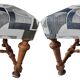 Lot de 2 poufs rectangulaire banquette pied de lit art déco retapissée vintage années 1930/1950