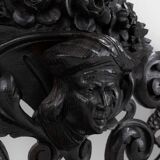 Richly carved baroque black wooden sculptured shelf, France ca. 1850