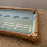 Plateau vintage alpac en fibre de verre et rotin