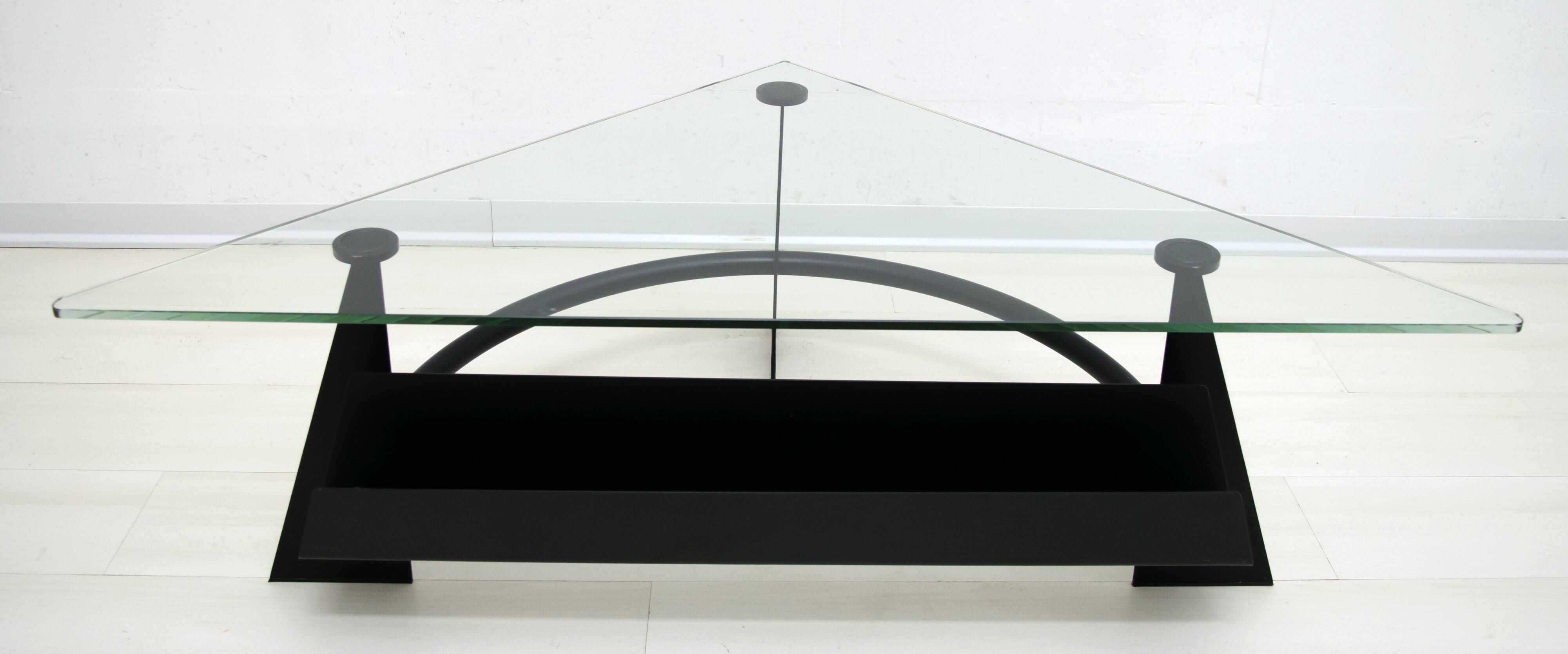 Modern and Contemporary Italian Coffee Table Blackened Metal and Glass Top