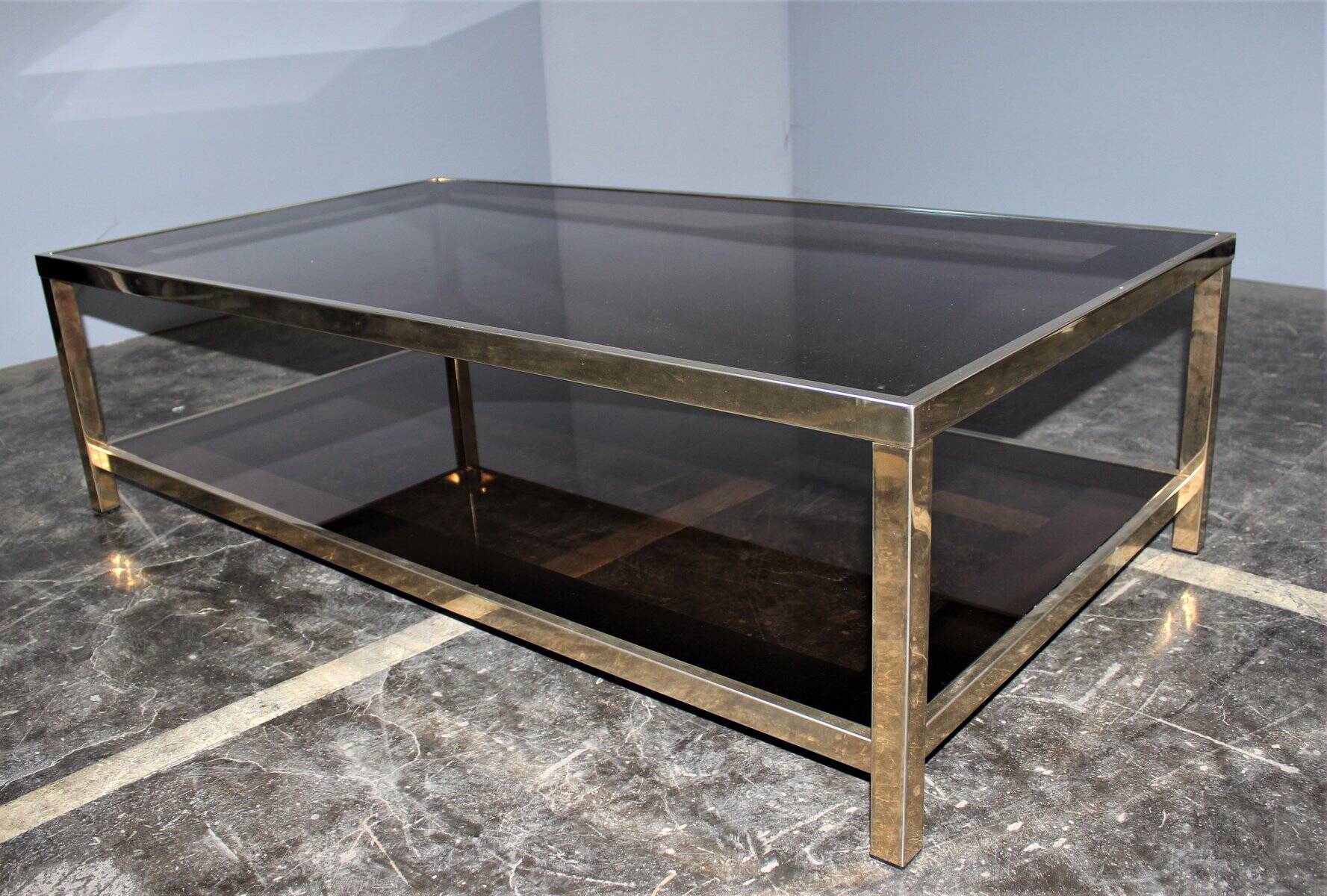 Coffee table with bronze mirror band by Belgo Chrom, 1970s.