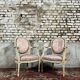 Pair of louis xvi style cream lacquered wood medallion back armchairs