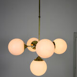 Lustre en laiton à 5 bras du milieu du siècle