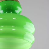 Big Green Mid-century Italian Brass and Glass Pendant Lamp