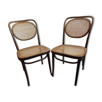 2 chairs wood & rattan early XXth