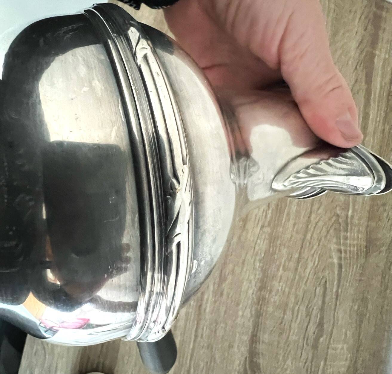 Silver-plated metal chocolate pot stamped ARGIT SFOA with an ebony handle.