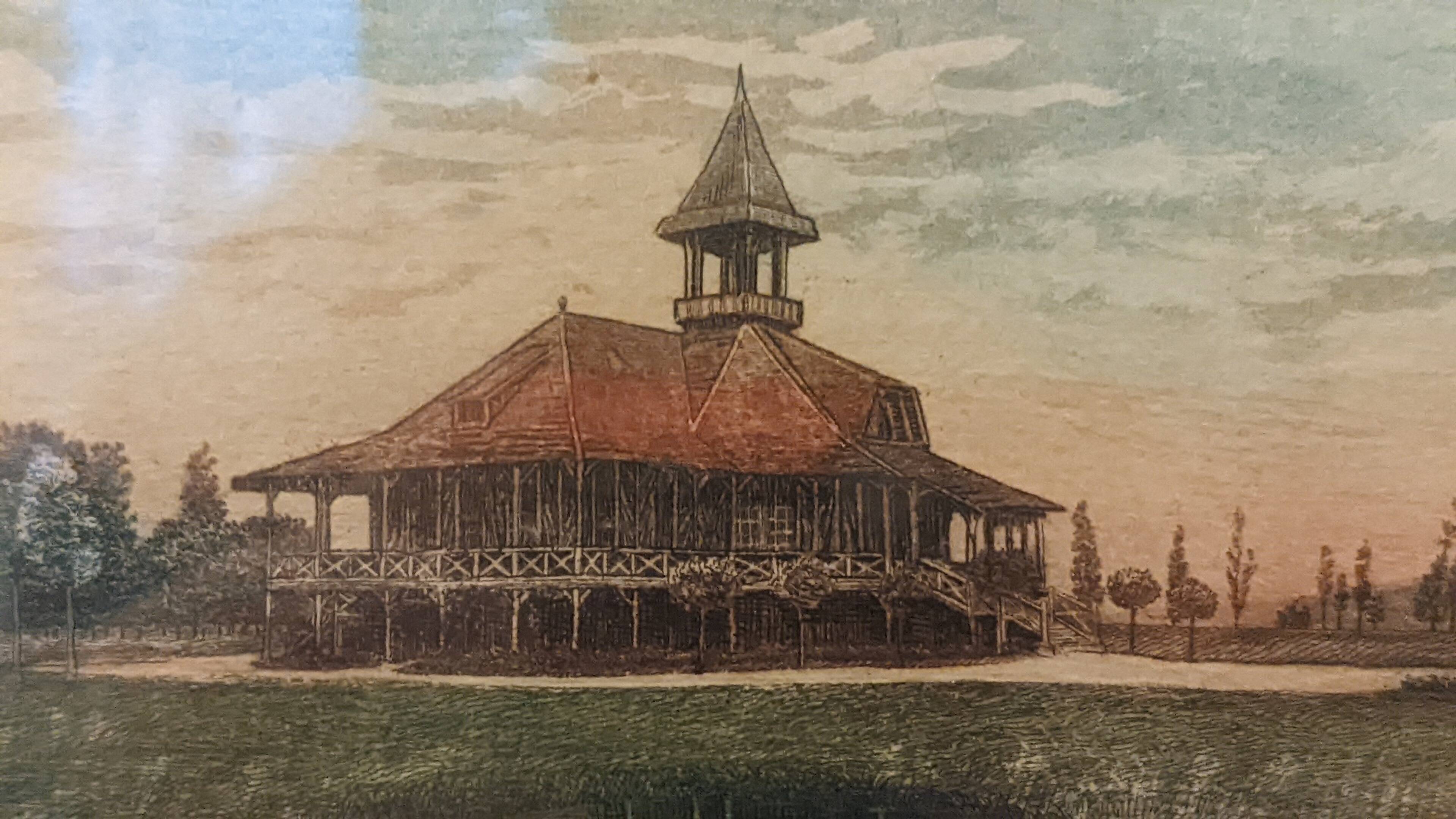 Original etching signed Schlumberger Vichy Bellerive the Allier golf chalet