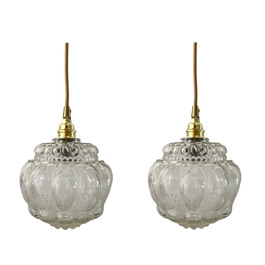 Set of two vintage globe players in chiseled glass