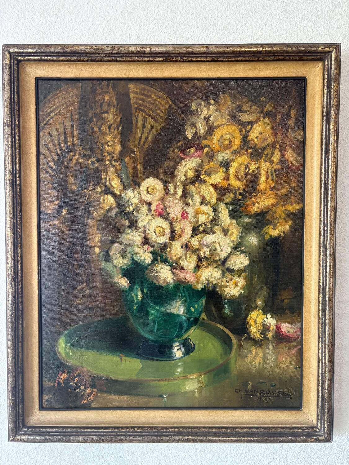 Oil on canvas painting C. Van Roose, still life