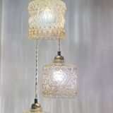 Triple antique globe pendant light in amber glass