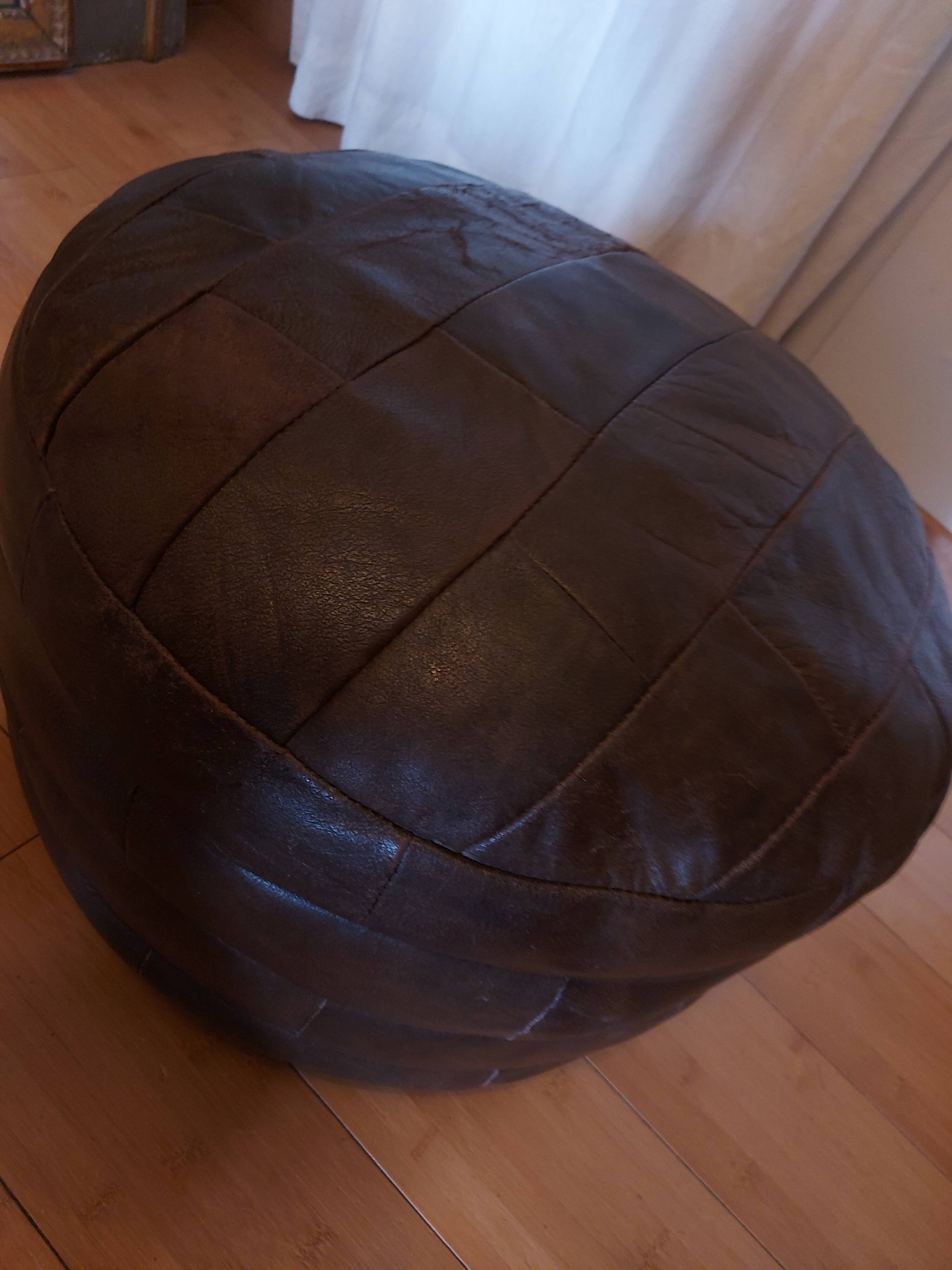 Leather patchwork pouf, vintage 70'S by Sede