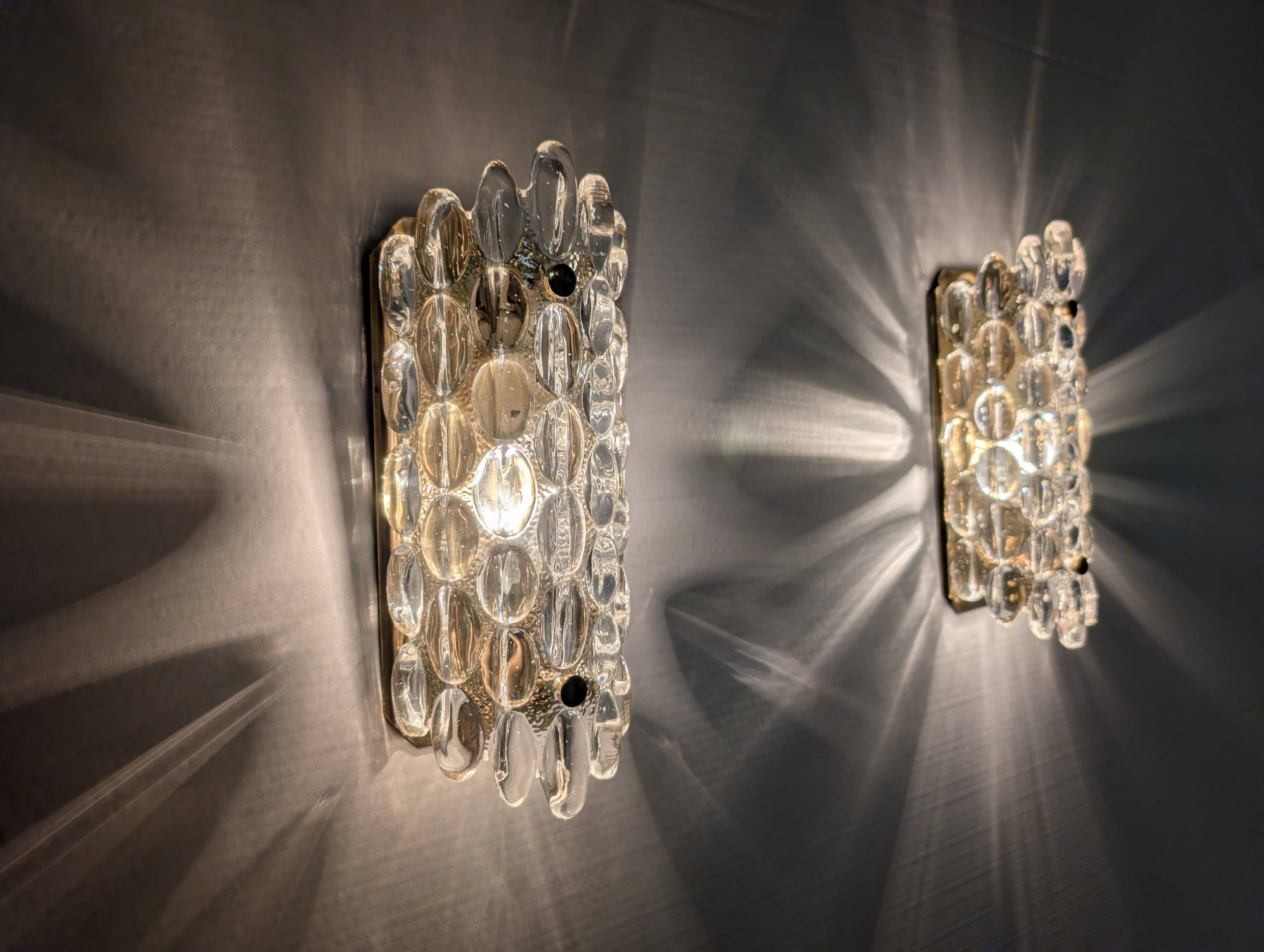 Pair of ÖIA Swedish Glass and Brass Wall Sconces 1960s