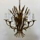 Large wheat sheaf leaf gold gilt chandelier, 1960’s