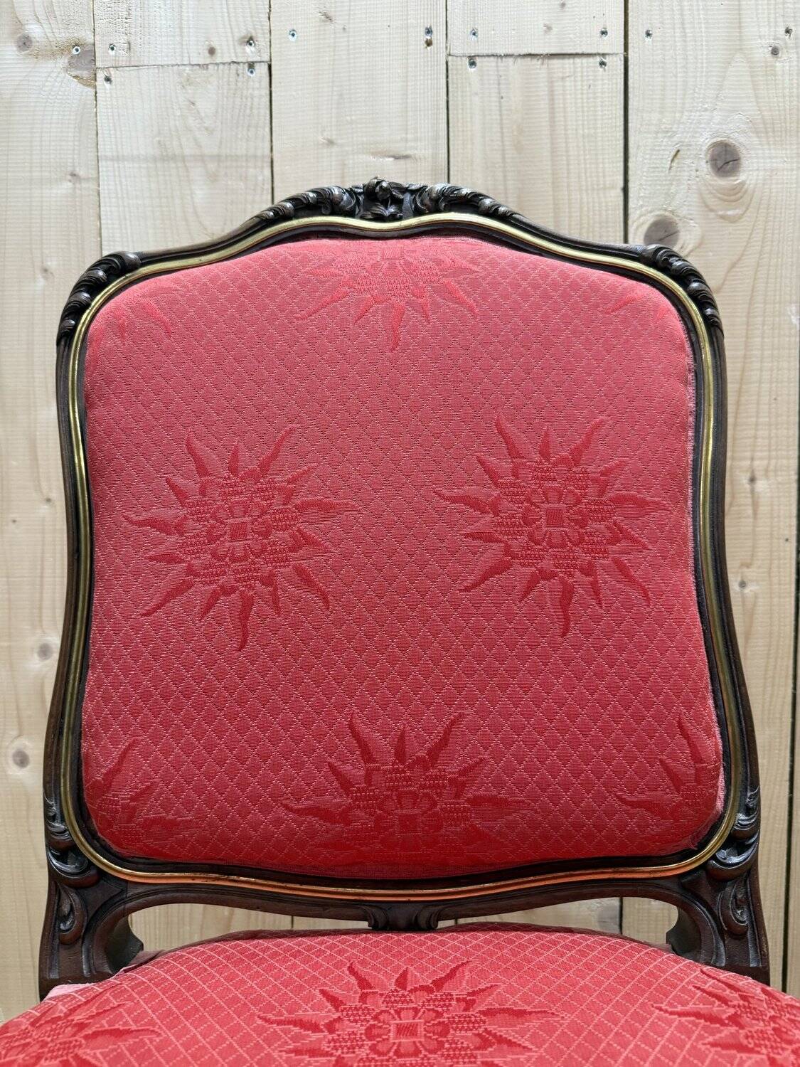Set of 6 Louis XV style chairs in walnut and brass.
