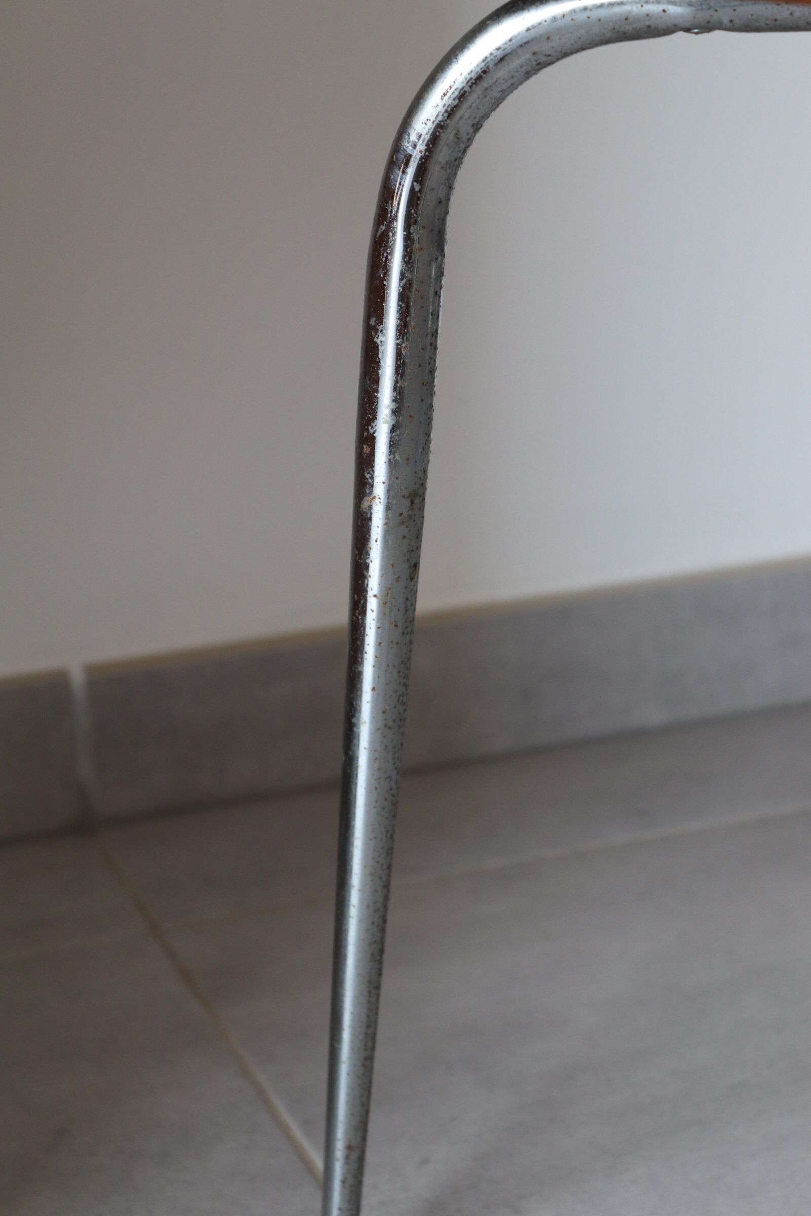 Chromed metal stool and brown skai 70s