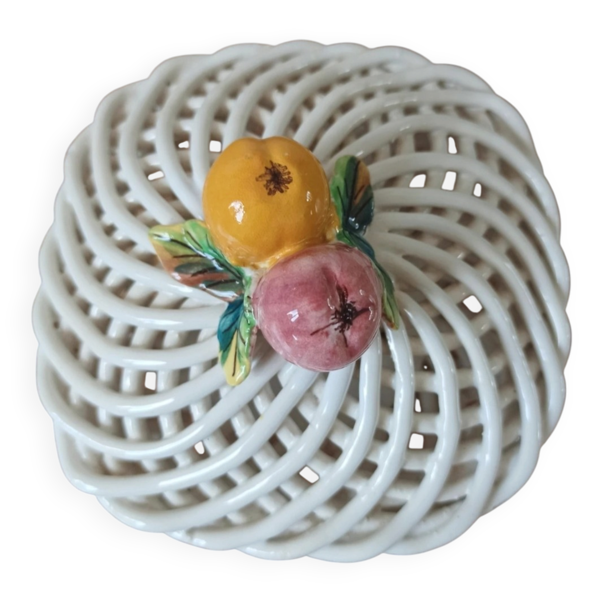 Vintage woven box - Fruit decor in slipware