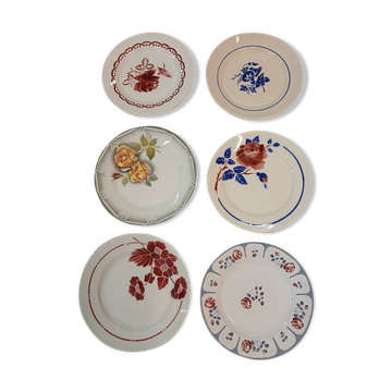 6 mismatched antique dinner plates