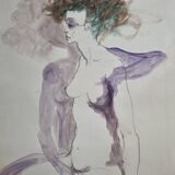 Original watercolor graphite sketch "the erotic dream" signed by Macel Charles Gaichet