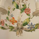 Romantic Vintage Italian Metal 3 Light Cage Chandelier Circa 1930s/40s