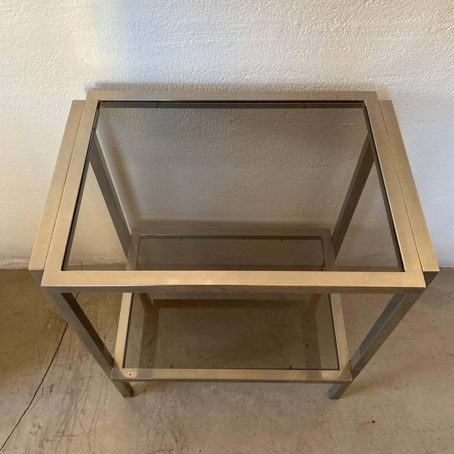 Designer chrome and smoked glass side table, 1970s