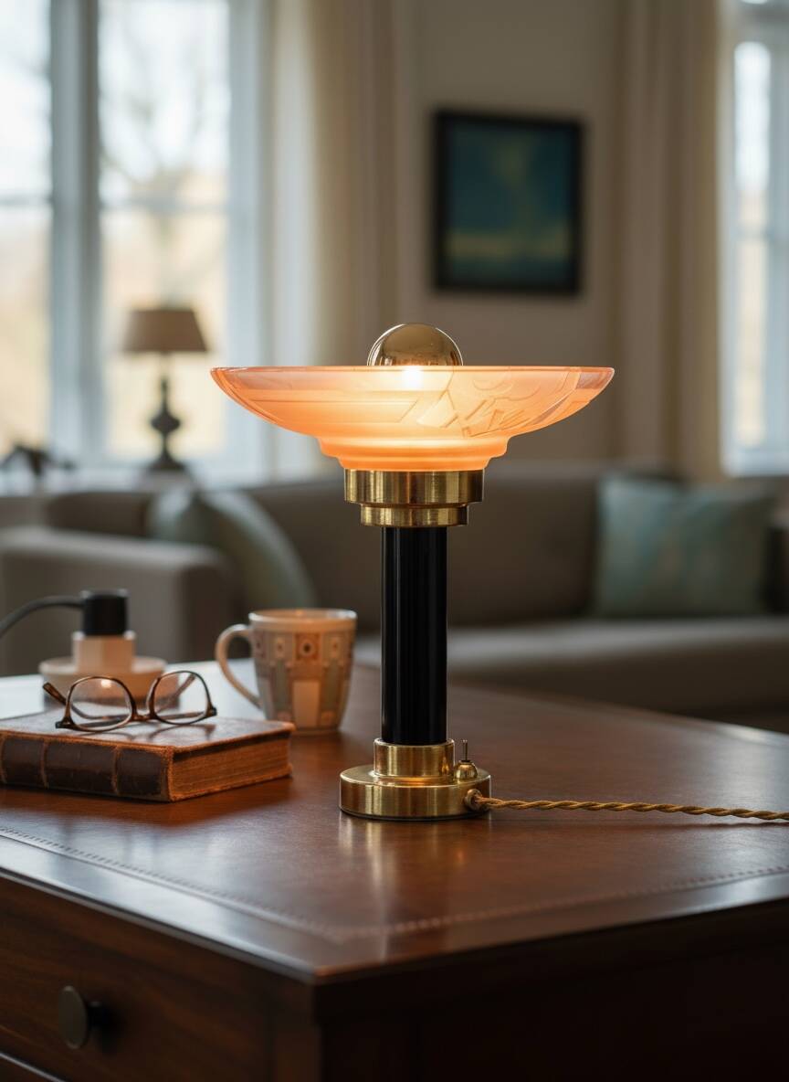 Art Deco bedside lamp with signed Muller glass.