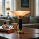 Art Deco bedside lamp with signed Muller glass.
