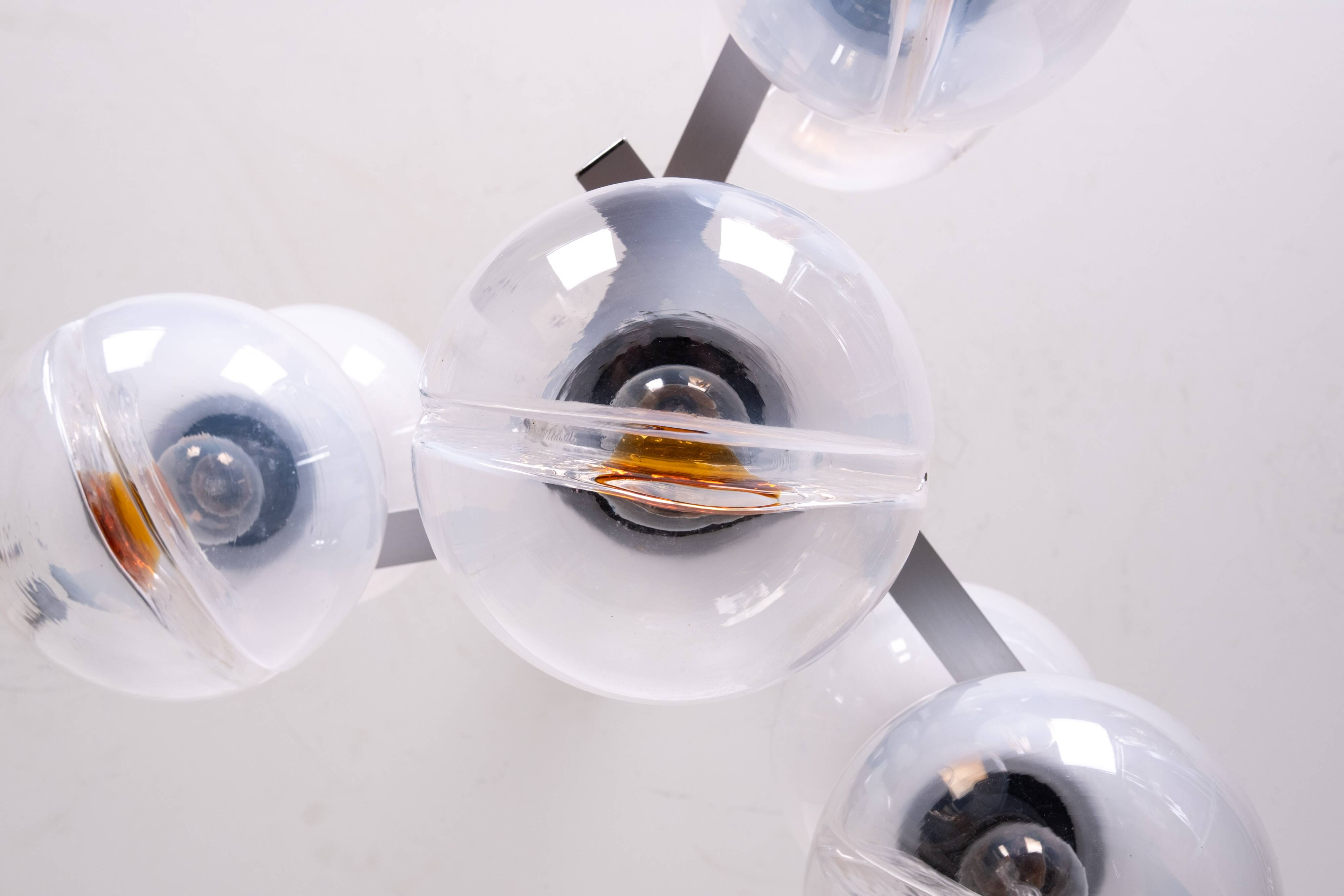 Mazzega Murano Chandelier / Space Age Glass Pendant Light 1970s Italy