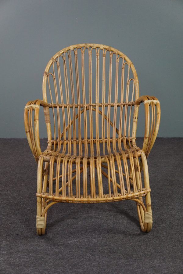 Belse 8 armchair in patinated rattan, Dutch Design, 1950