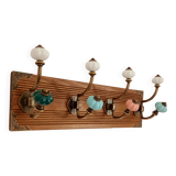 Wall-mounted coat rack with 8 hooks – vintage style – stained wood & metal