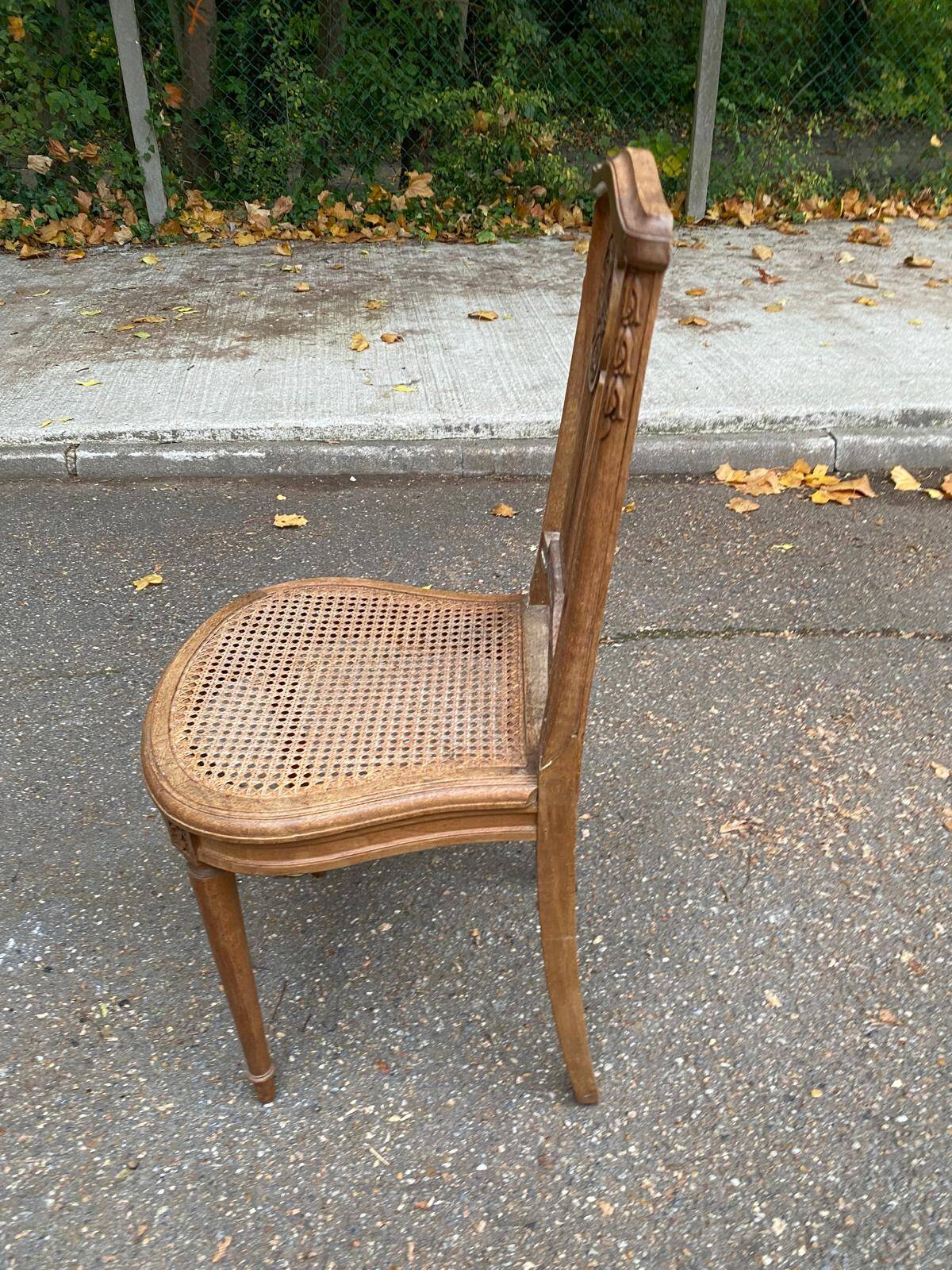 Art Deco lyre chair in solid caned wood