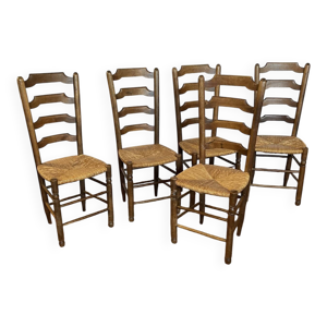 Série de 5 chaises anciennes - paille