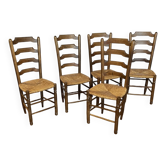Set of 5 antique oak and straw chairs.