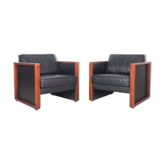 2 vintage Walter Knoll leather lounge chairs, 1970's
