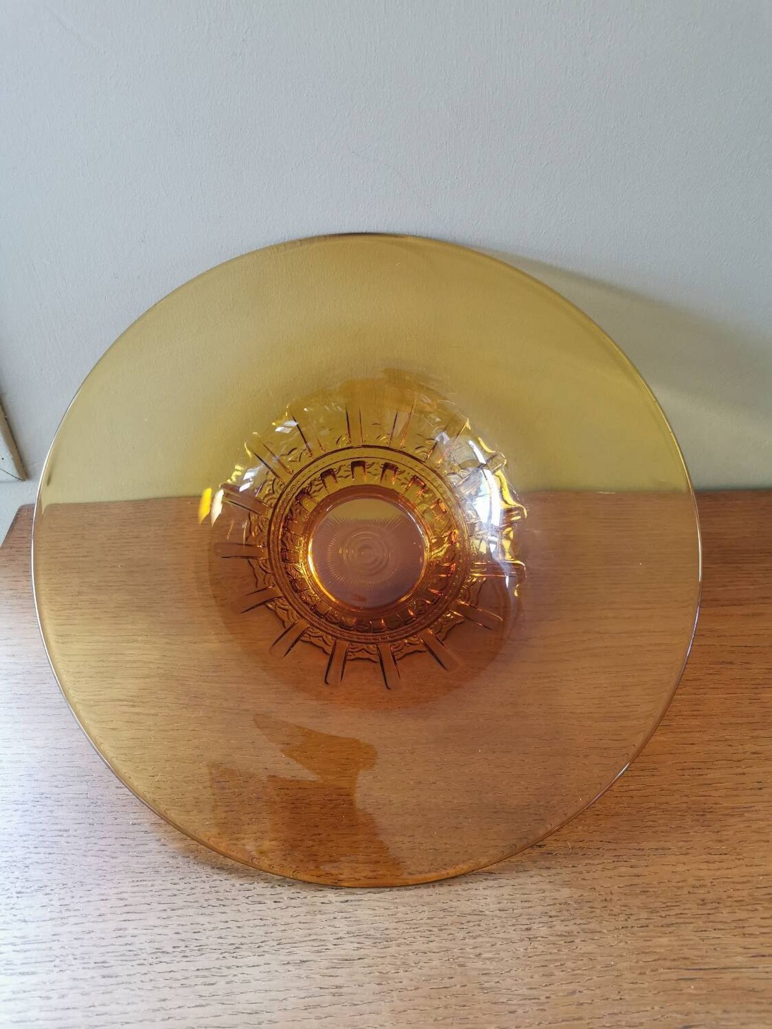 Large Amber Art Deco Glass Bowl
