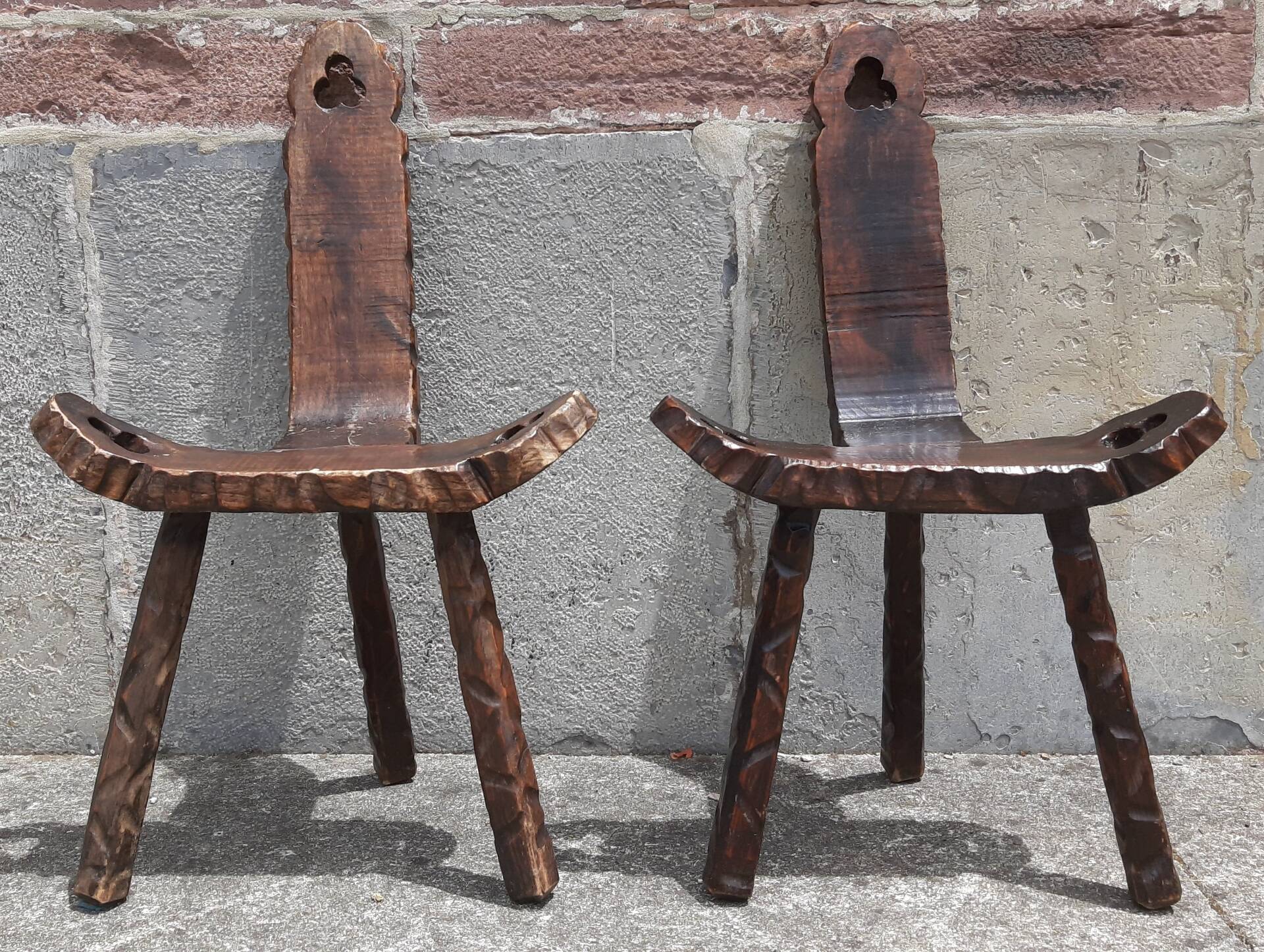 Pair of brutalist tripod stools