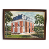 Old Oil Painting Canvas Manor Castle Holiday Home 87x62cm