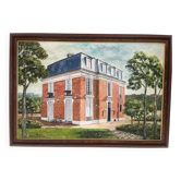 Old Oil Painting Canvas Manor Castle Holiday Home 87x62cm