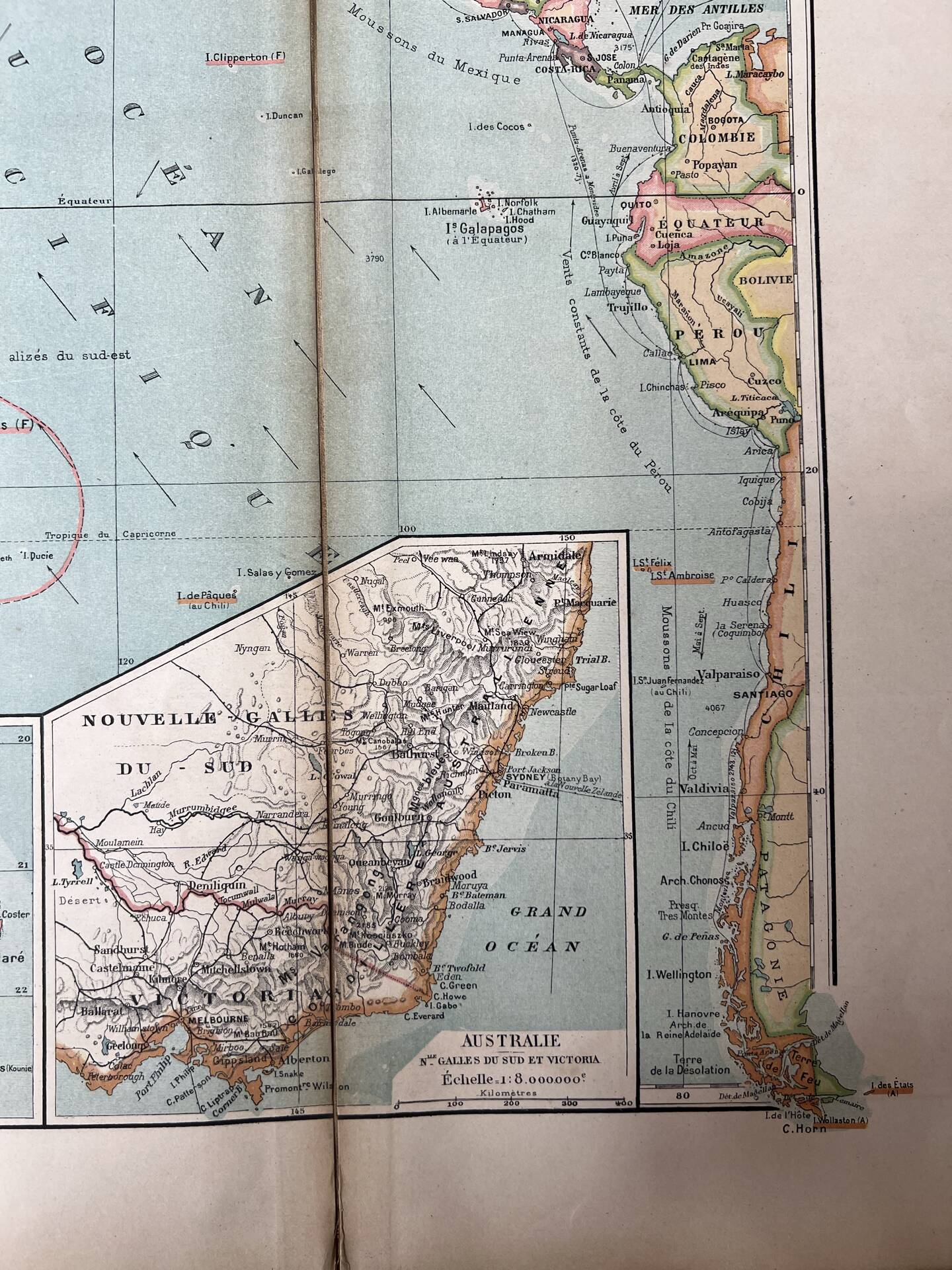 Carte ancienne Océanie 69x48cm