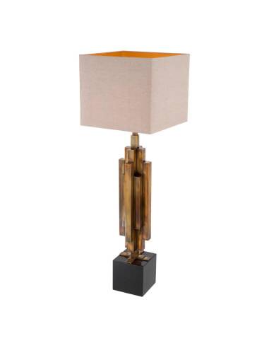 Pair of patinated brass table lamps, granite base, artistic design