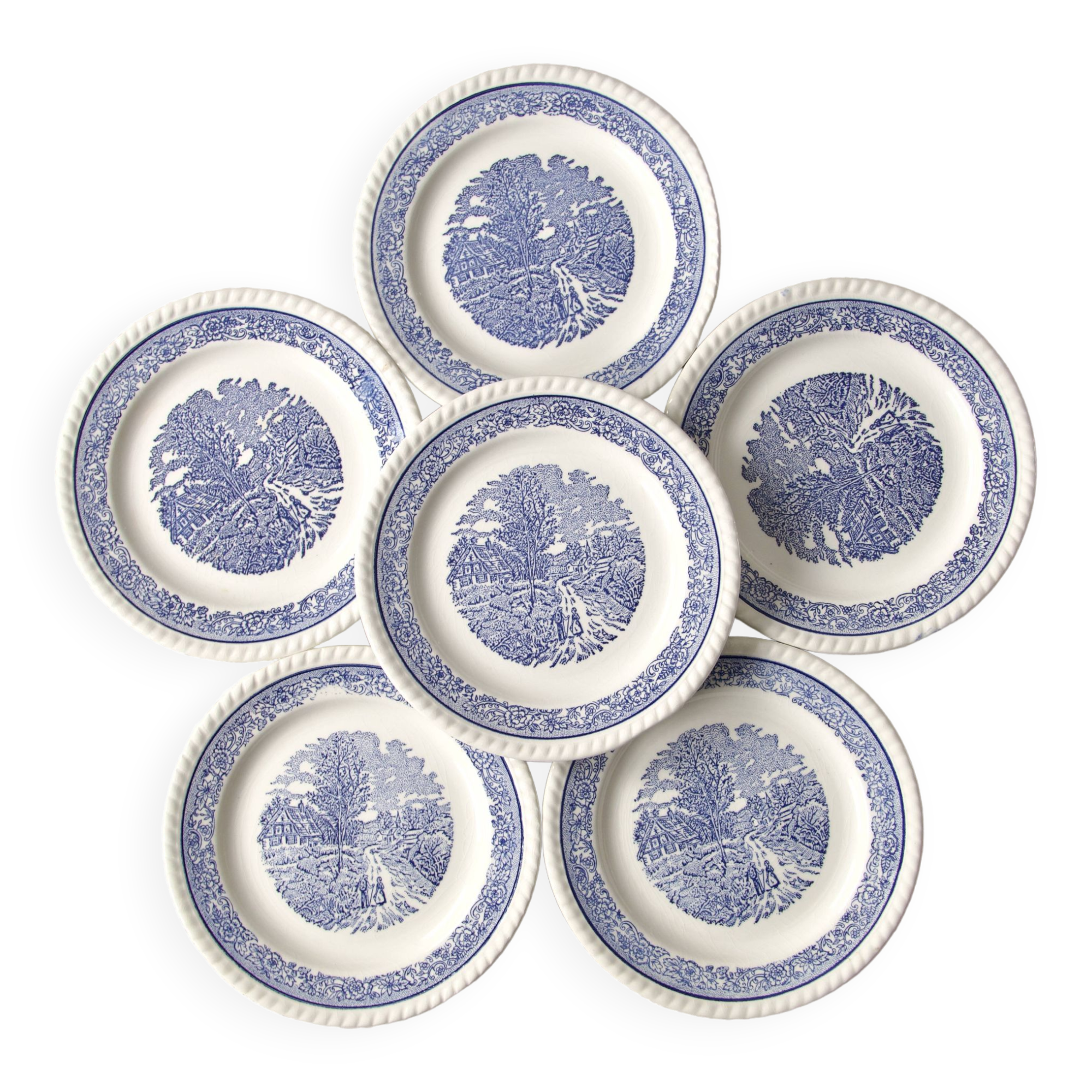 6 vintage country plates