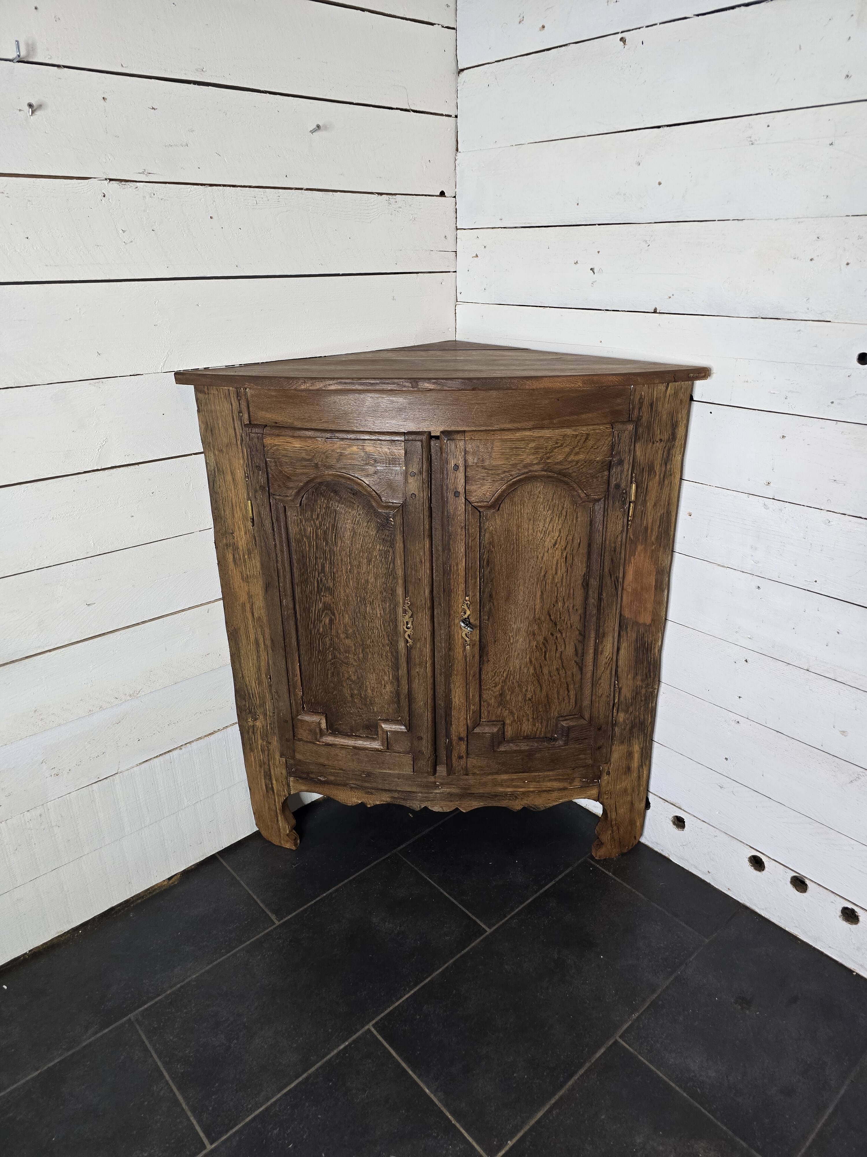 19th century curved corner cupboard in oak