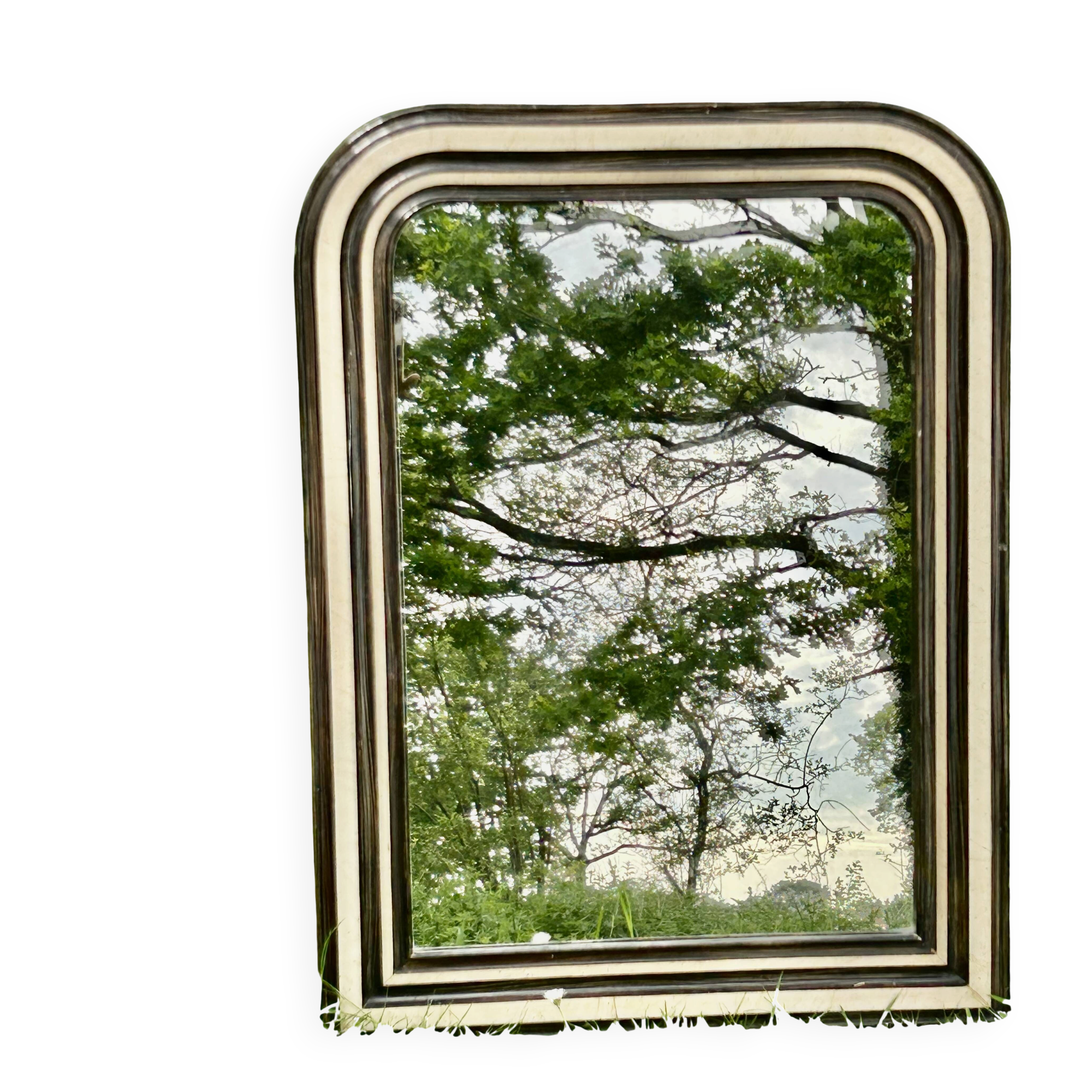 Louis Philippe mirror, wood and stucco with faux wood decoration. 19th century. 56 x 74.