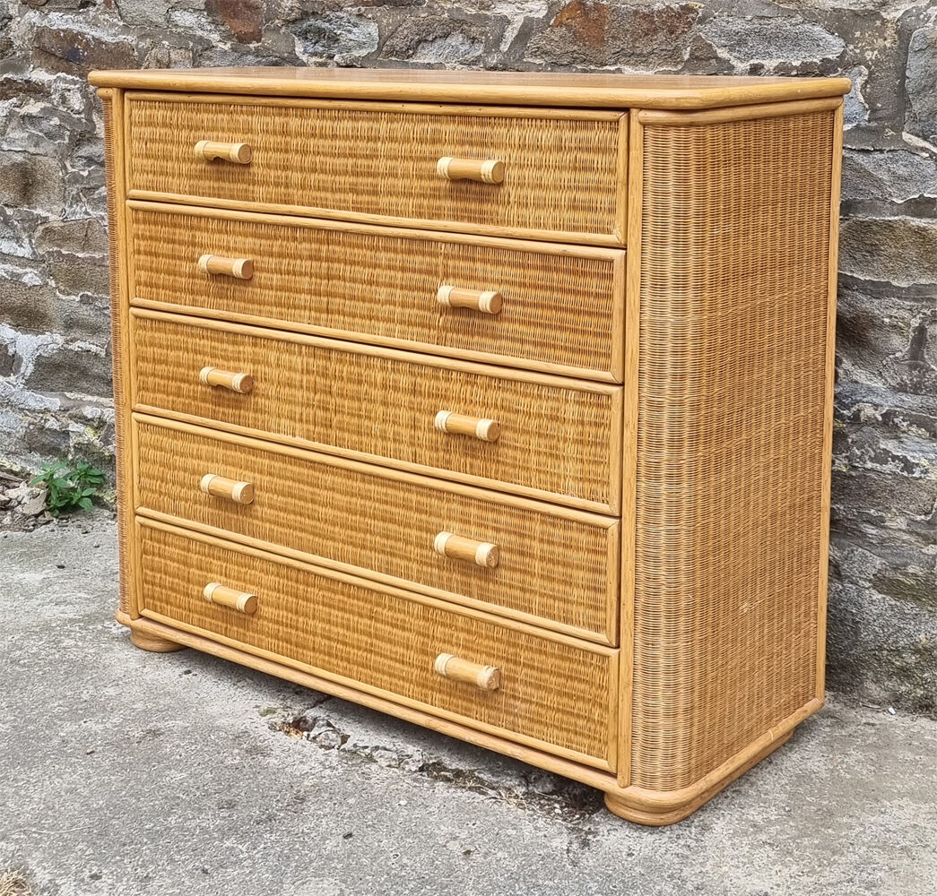 Commode bambou rotin, vintage, années 60