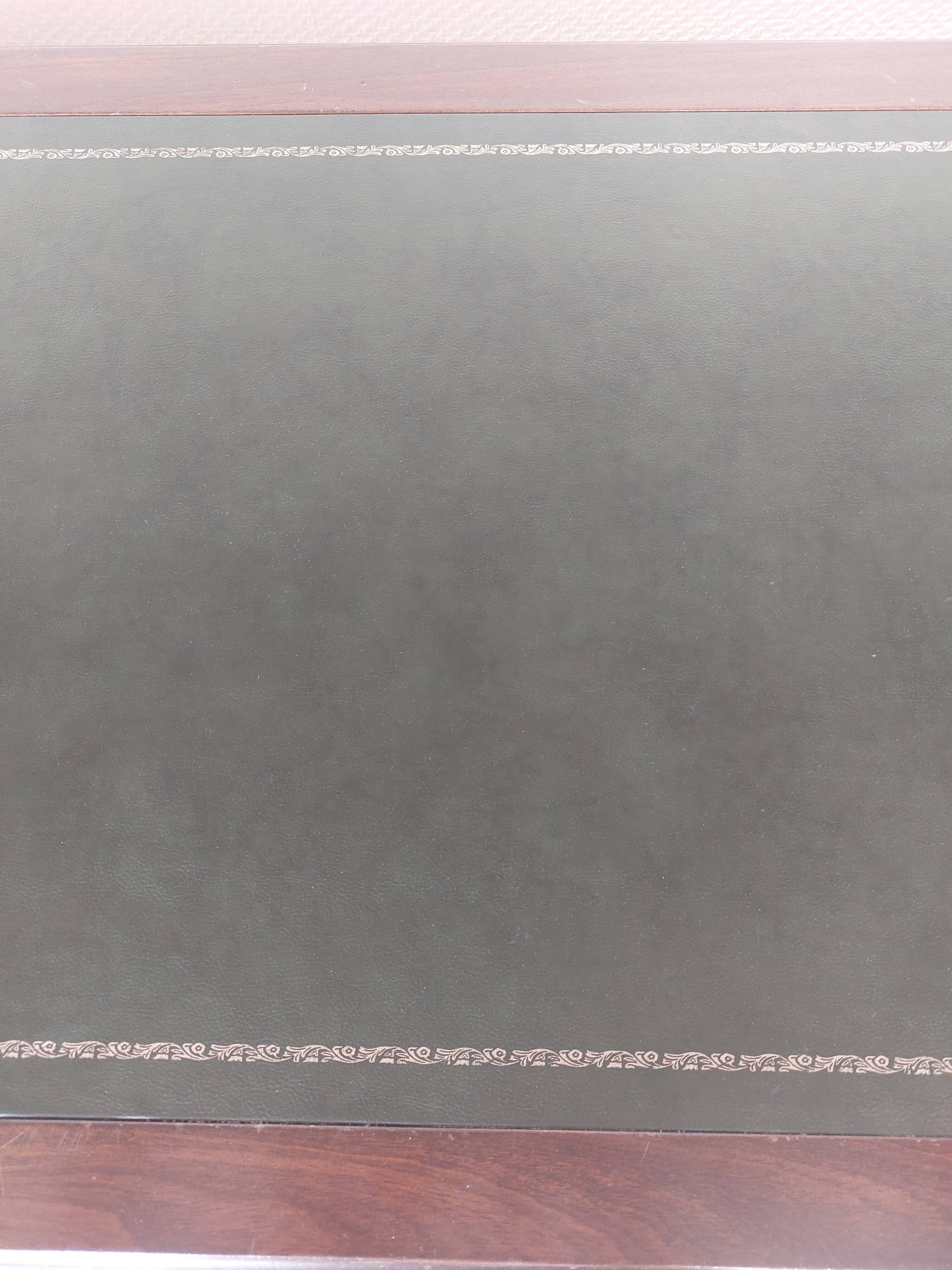 wooden desk, green leather top